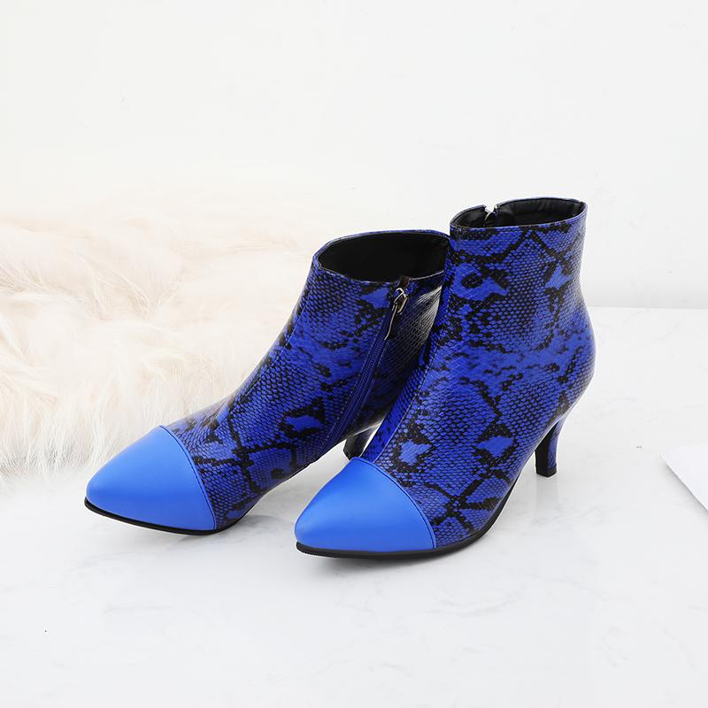 Женские короткие сапоги на высоком каблуке, сексуальный узор под змеиную кожу, осень и зима, новые короткие сапоги большого размера на тонком остром каблуке