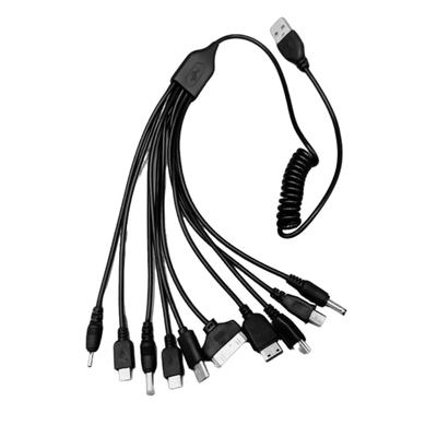 Многофункциональный кабель для зарядки USB 10 в 1, спиральный шнур для синхронизации данных для нескольких устройств, портативный, длина 54 см