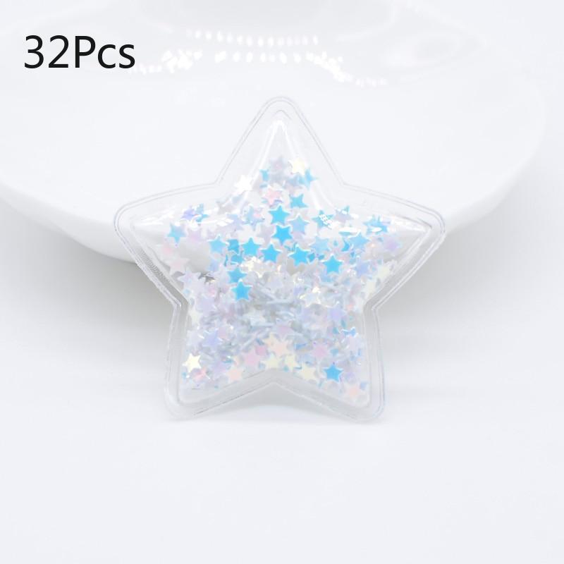 32Pcs 36mm Patches Glitter Star Transparent Plastic Filling Sequin Appliques for DIY Headwear Hair Clips Bow Decor Accessory