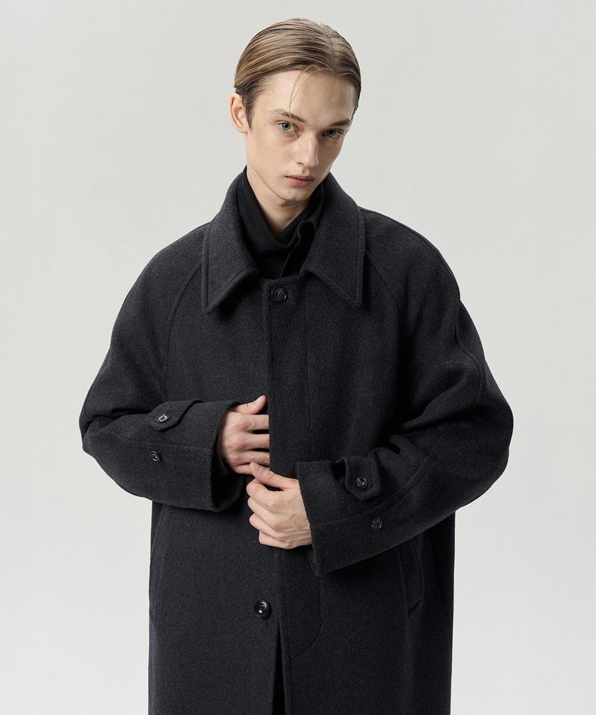 Rerhee Men Wool Blend Single Breasted Coat Charcoal