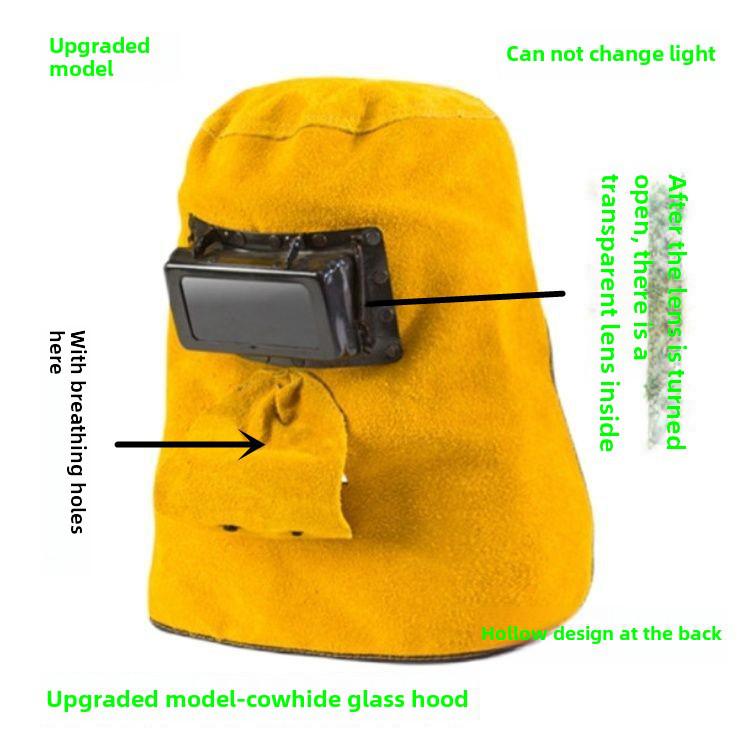 Dimming Weld Mask: Two-Layer Cowhide Protective Hood with Glass Cap