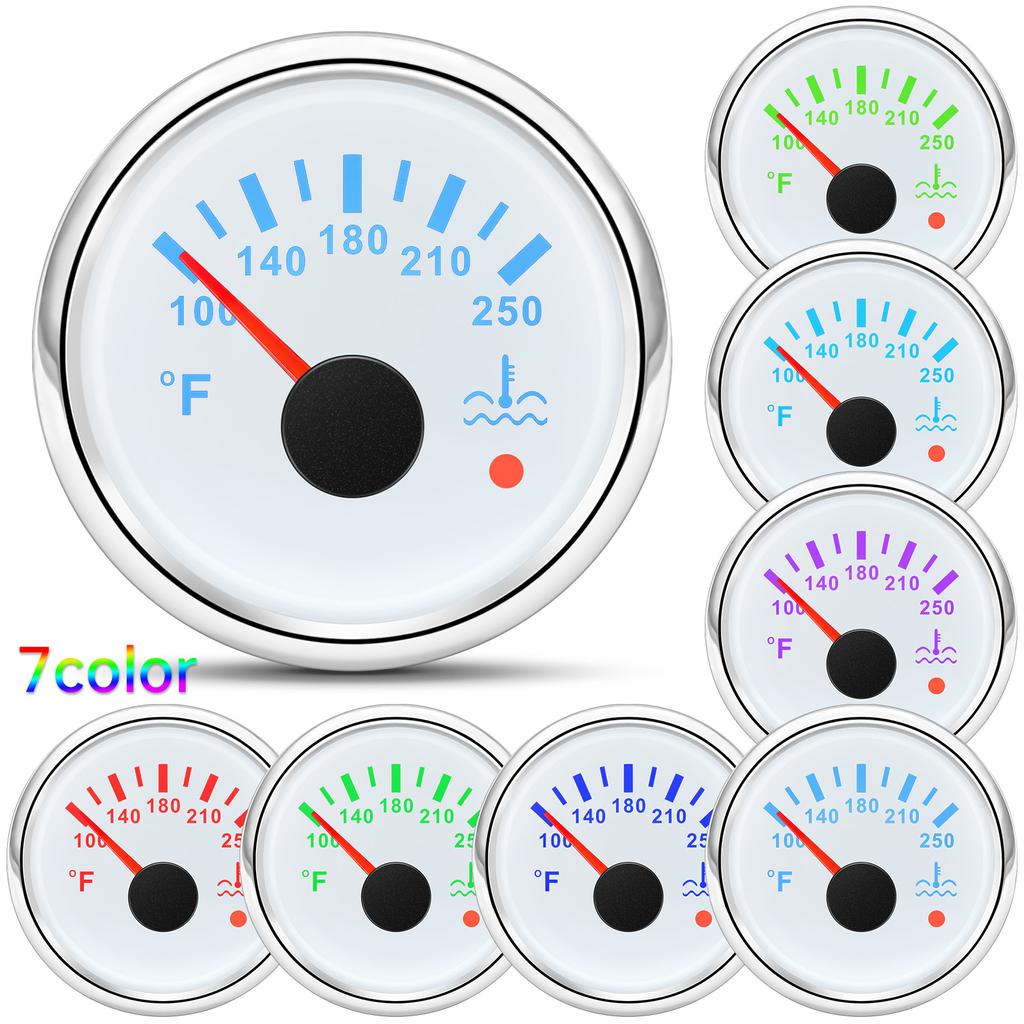 100~250℉ 2"52mm Water Temperature Gauge with Flashing Alarm 7 Color Backlight Water Temp Meter Indicator Car Boat Yacht Custom