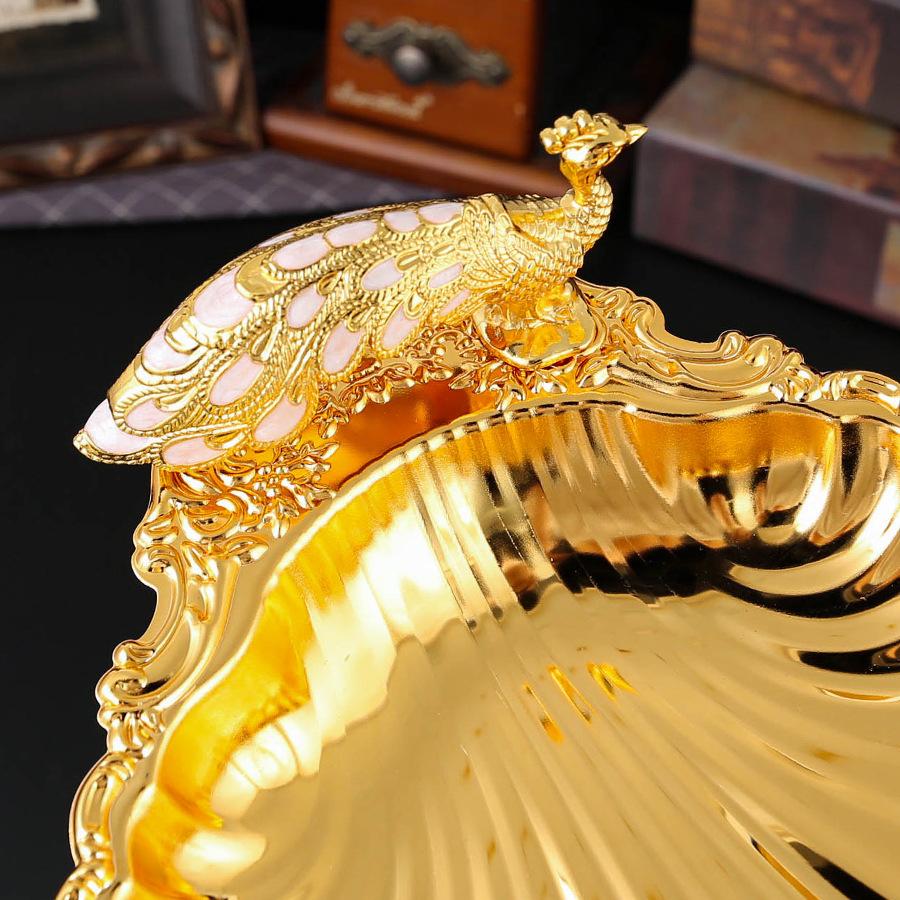 Поднос с пальмой павлиньей, креативная ракушка, фруктовая тарелка, европейская высококлассная легкая роскошь, фруктовая тарелка, домашняя гостиная, ретро фруктовая тарелка