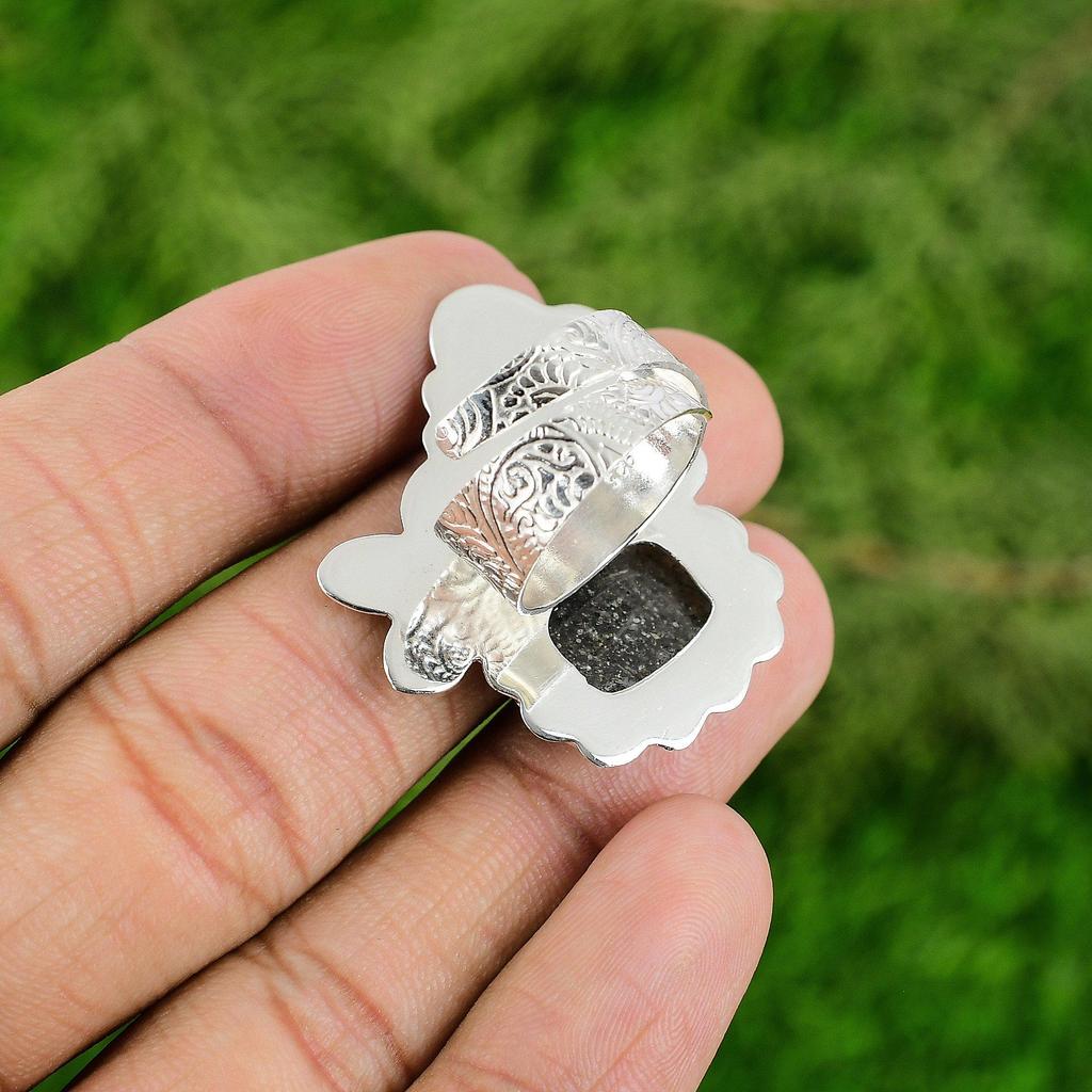 Womens day Deal Natural Black Sunstone Statement Ring Jewelry Sterling Silver