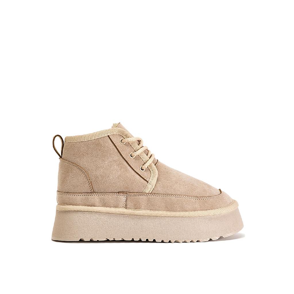 Женские бежевые замшевые женские замшевые ботинки из овчины на шнуровке удобного кроя