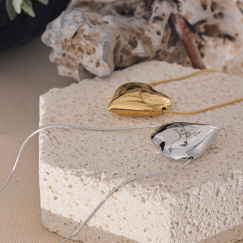 Eetit 316l Stainless Steel Heart Pendant Necklace for Women Metal Texture Romantic Gold Color Jewelry Bijoux Anniversary Gift