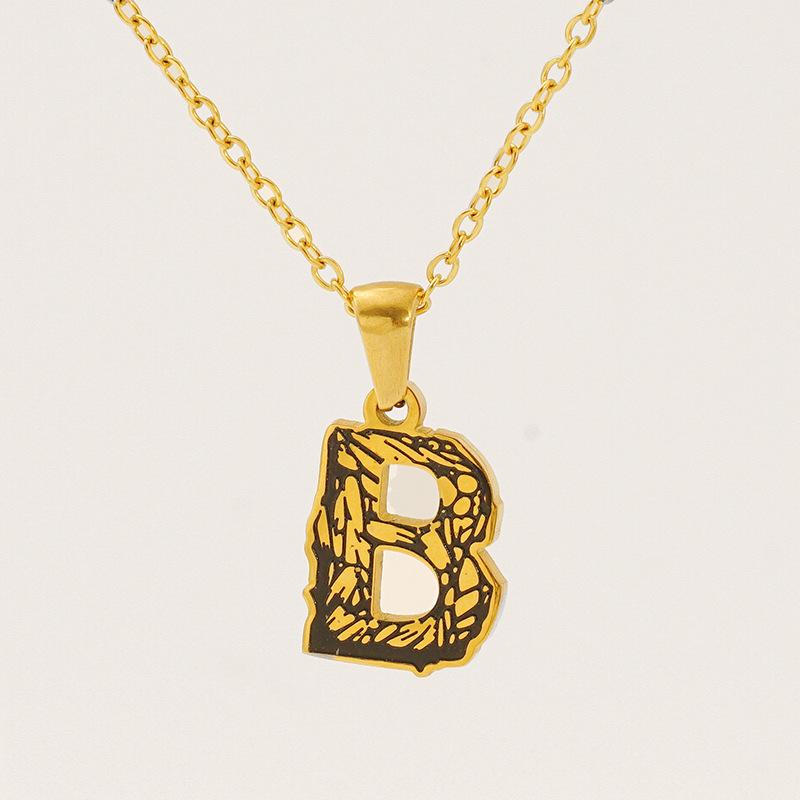 Горячий узор коры Уникальная подвеска с буквой Модная повседневная из нержавеющей стали с золотым покрытием Ожерелье с буквой Женское