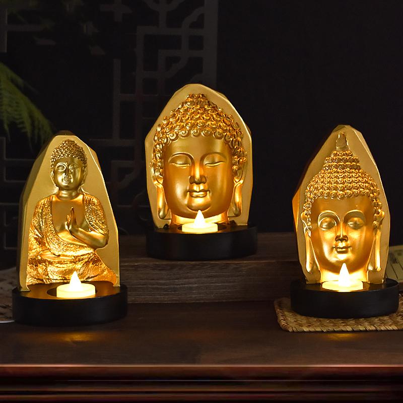 1Pc Buddha Candlestick Figurine Buddha Fireplace Desktop Ornament Arts and Crafts Entrance Hall