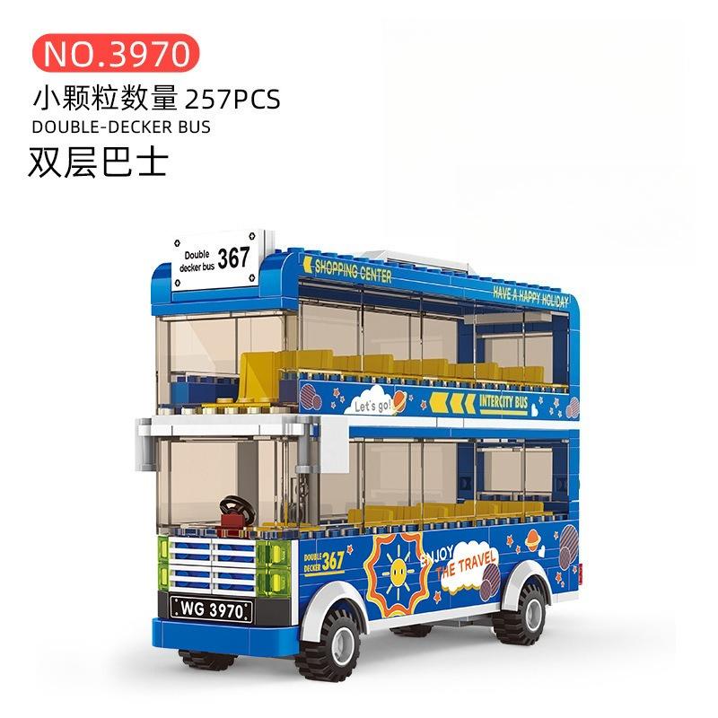 Double-Decker Bus School Bus Building Blocks, Transportation Tools, Small Particle Assembly Building Blocks Boy Toys