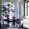 Zen Spa Healing Black Stone and Wisteria Shower Curtain, Bathroom Decorative Shower Curtain, Waterproof Shower Curtain with Hook