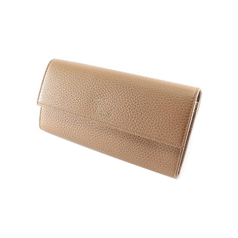 Gucci Hot Stamped Logo Long Calfskin Clutch Wallet Women's Rose Beige/Light Blue