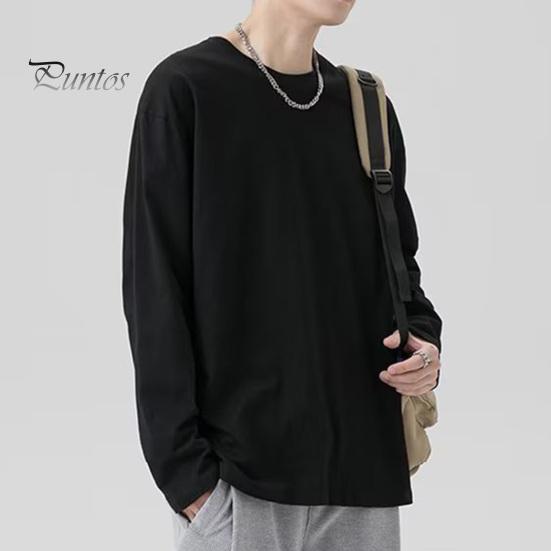 Мужская футболка с круглым вырезом и длинным рукавом, однотонный пуловер, свободный крой, мягкая дышащая футболка для дома, спортзала, уличной одежды