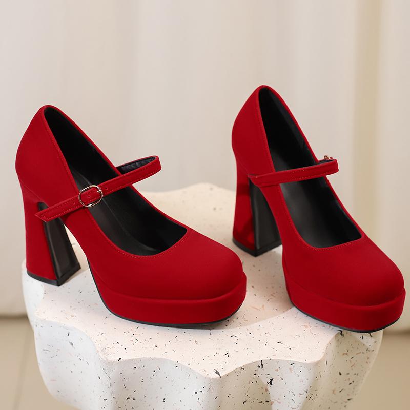 Women's High-heeled Single Shoes Spring and Summer New Waterproof Table Thick Heel Large Size Shallow Mouth Low-top Shoes