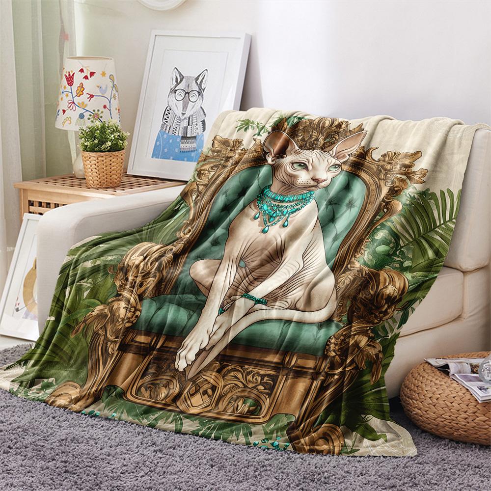 Gem Cat Print Flannel Blanket, High quality Comfortable for All Seasons, Home Decor, Warmth and Comfort