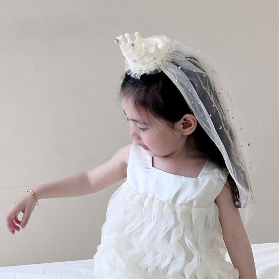Корона-ободок для девочки с пайетками и искусственным жемчугом, Корона в стиле принцессы с сетчатой вуалью, Головной убор принцессы для малышки, Аксессуар для фотосессии девочки