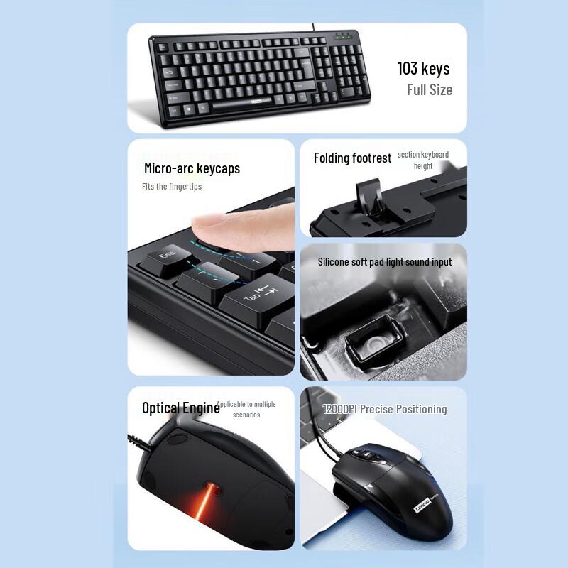 Lenovo PW11 Ergonomic Wired Keyboard and Mouse Combo
