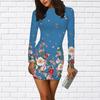 Long Sleeve Bodycon 3D Red Butterfly Flower Print Dress Women Mini Dresses Autumn Skinny Stretchy Party Vestidos