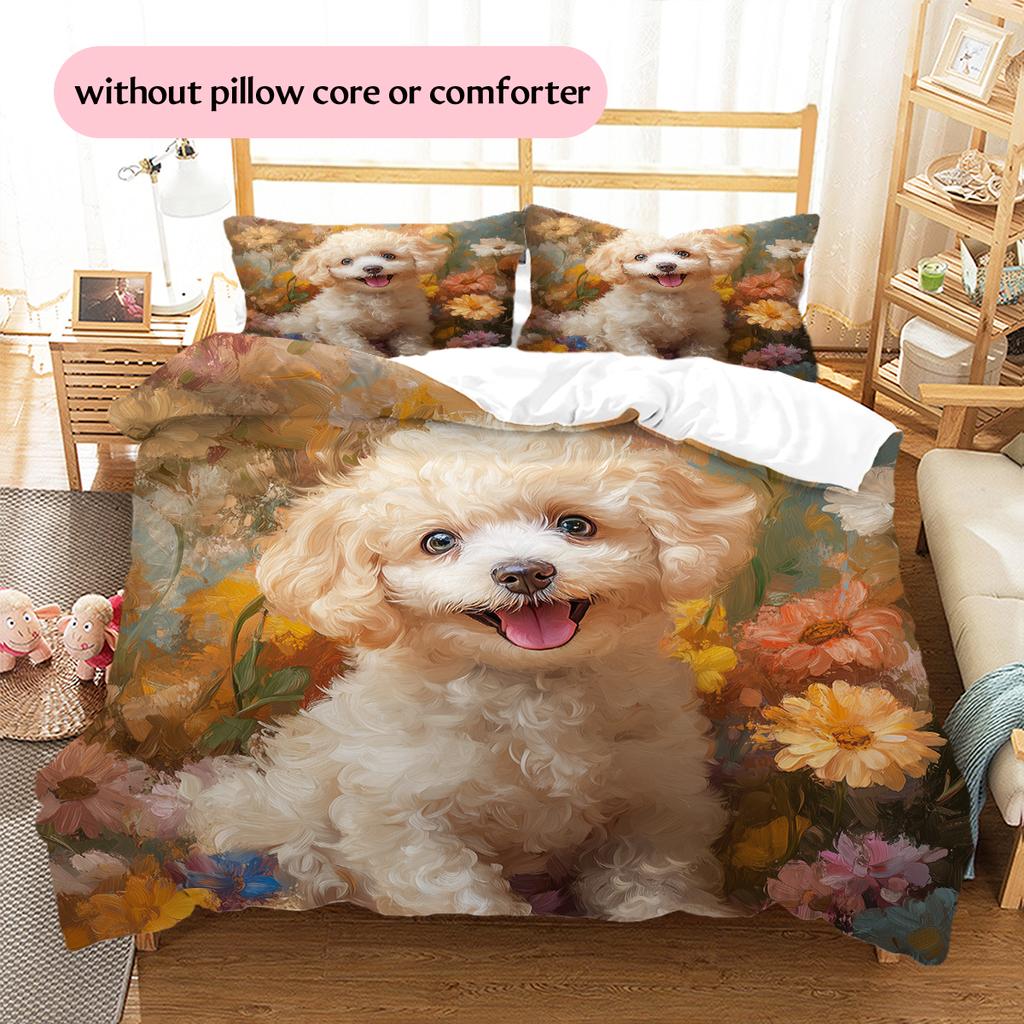 Beautiful Poodle Pattern Bedding Home Decoration Birthday Gift (1 * duvet cover + 2 * pillowcase, without core)