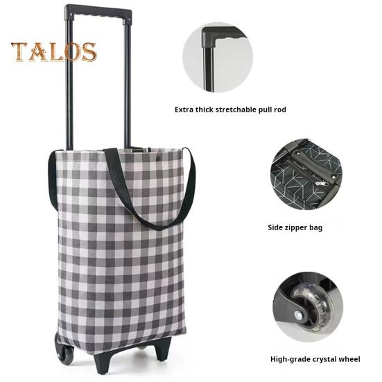 Grocery Cart with Wheels Collapsible Rolling Shopping Cart 2-in-1 Folding Design Portable Bag Waterproof Stair Climbing Telescoping Trolley Tote Bag