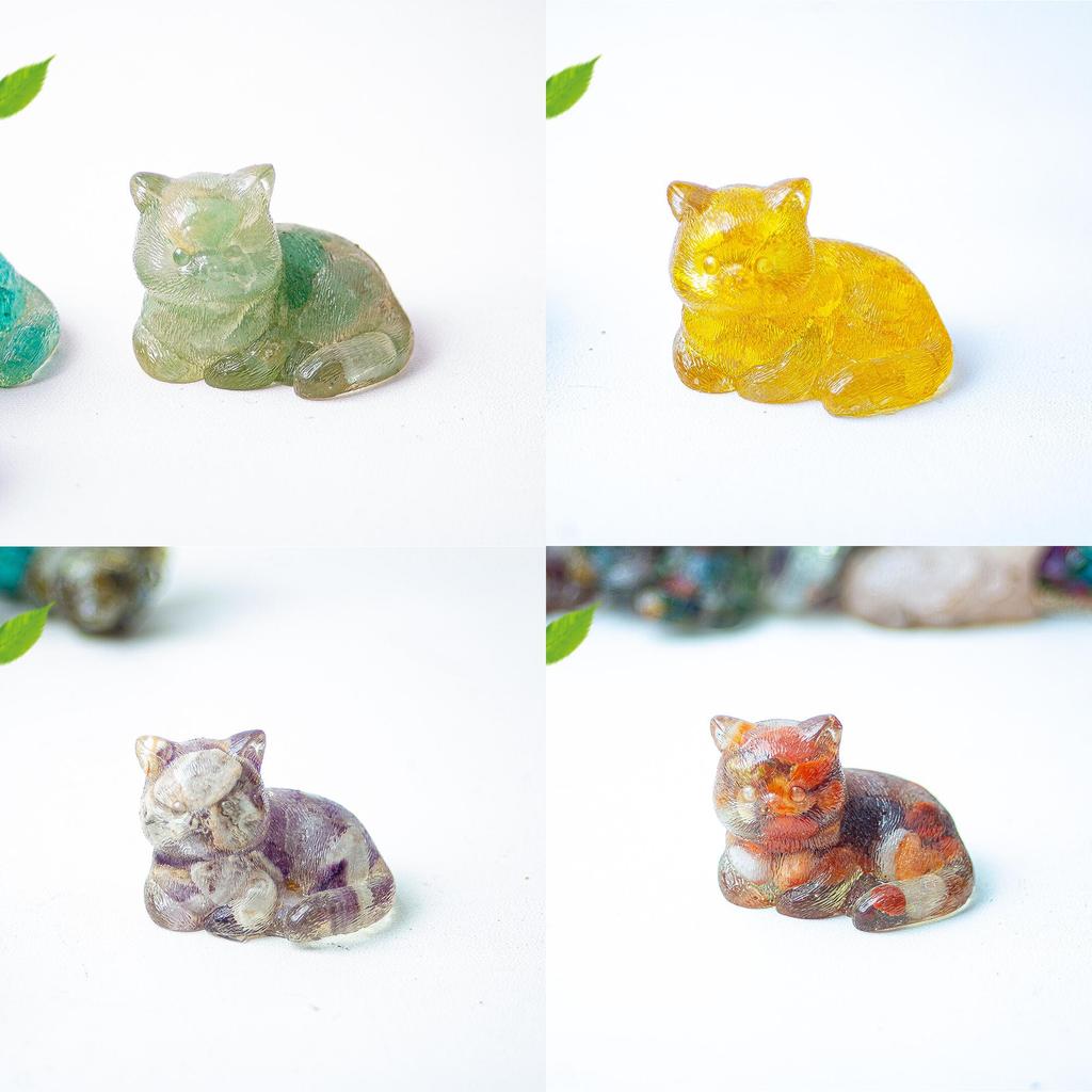 Мини-фигурка кошки, изделие из смолы, декор для дома, офисного стола, с натуральным кристаллом, для подарка