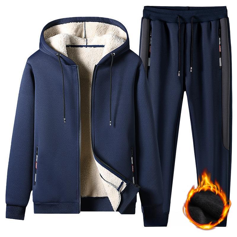 Зимняя куртка из утолщенного овечьего флиса с бархатом, повседневный спортивный костюм, мужская модная одежда, брюки, мужской костюм больших размеров