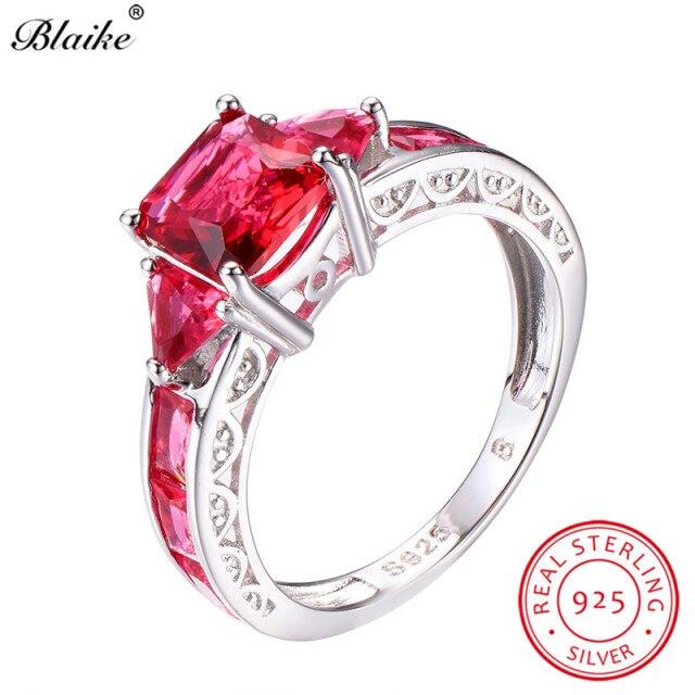 Size 5-11 Square Birthstone Ring Genuine S925 Sterling Silver Rings For Women Peridot/Ruby/Topaz Rainbow Zircon Jewelry