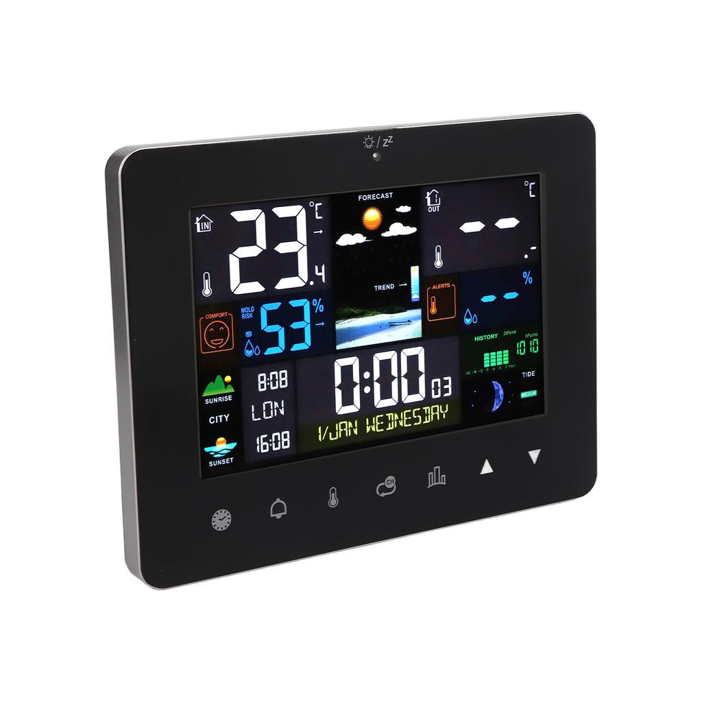 Цветной сенсорный экран Цифровая станция прогноза погоды Беспроводной крытый наружный термометр