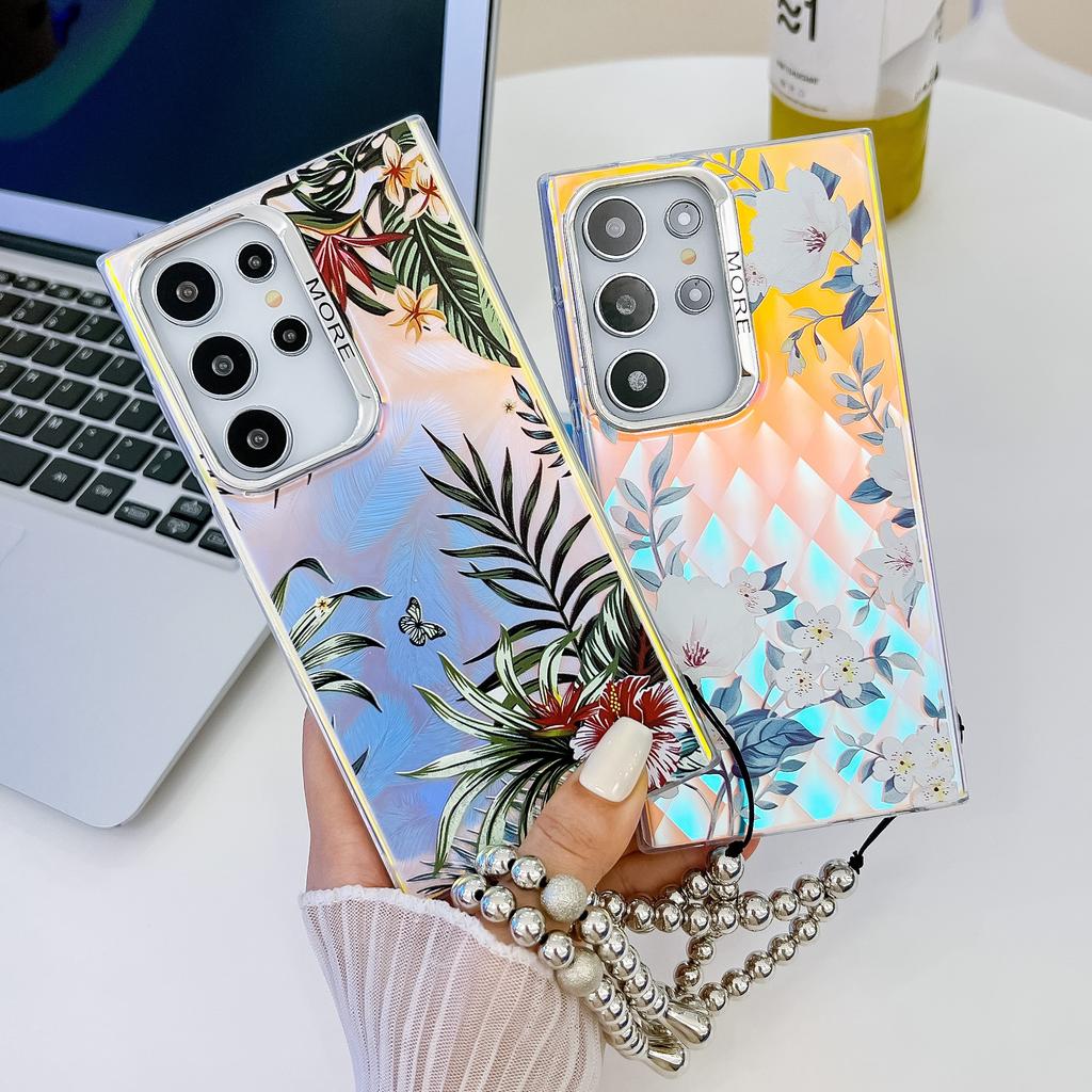 Цветы Подходящие для чехла для мобильного телефона Samsung S25ultra S24Plus Гальванизированный Лазерный A56 с Жемчужным Браслетом Защитный Чехол