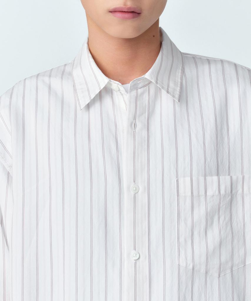 MUSINSA STANDARD Relaxed Crease Stripe Shirt [Light Beige/Brown]