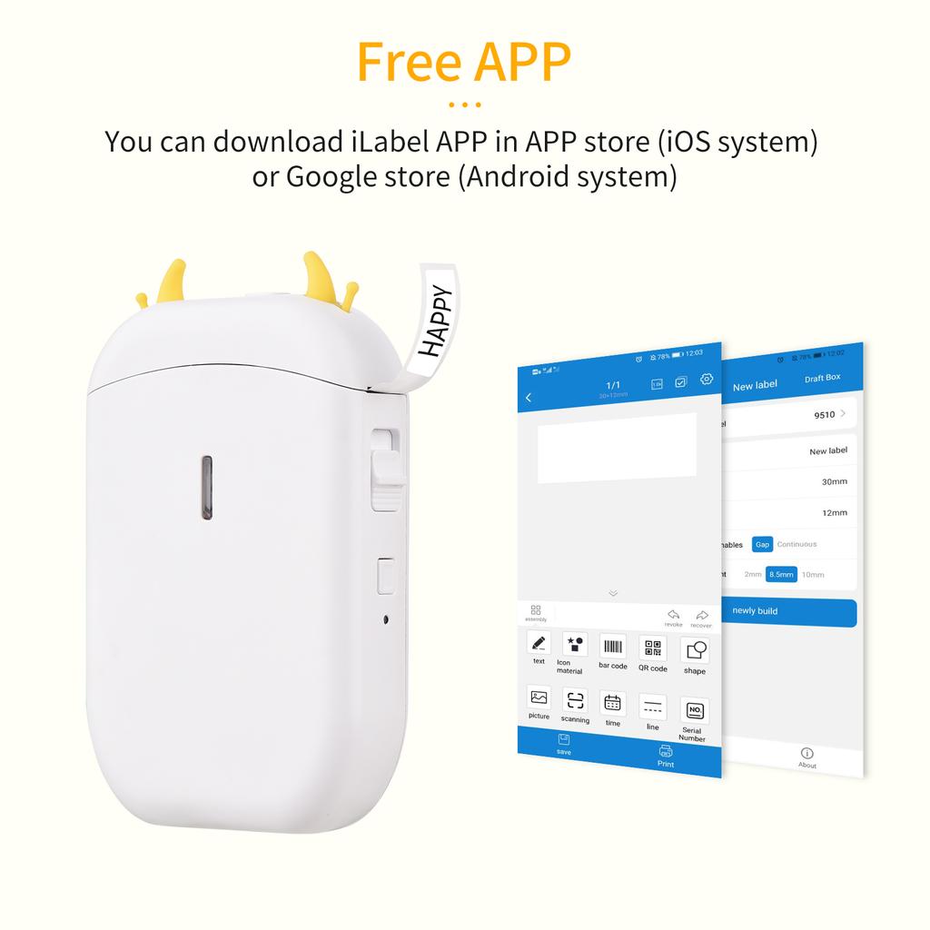 Label Maker Machine Mini Pocket Thermal Label Printer All In One BT Connect 203DPI Prince Tag DIY Date Journal Study