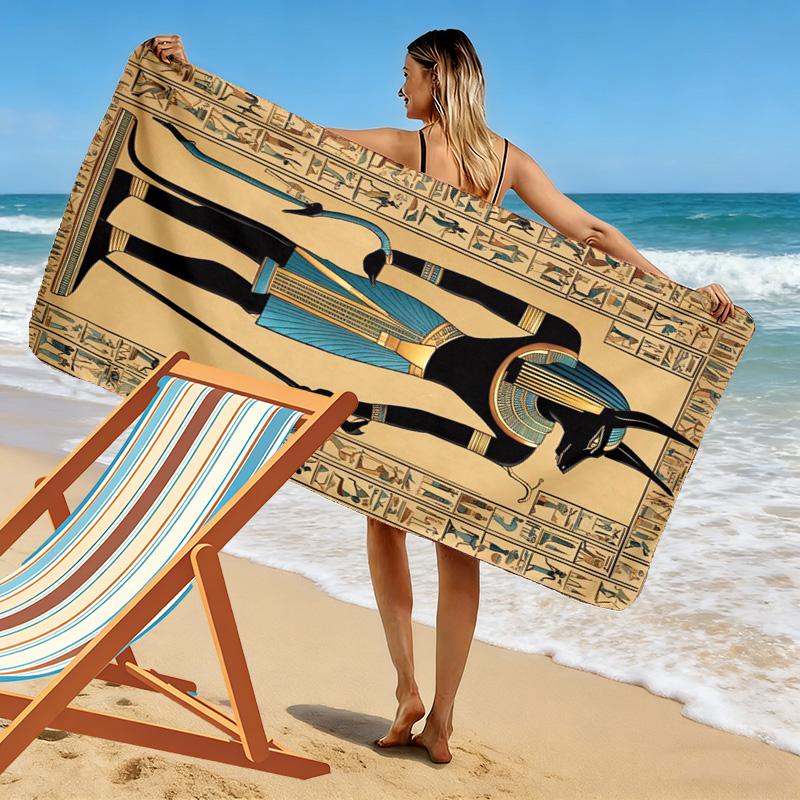 Egyptian Print Beach Towel, Large Soft Quick Dry Towel for Beach Camping Swimming