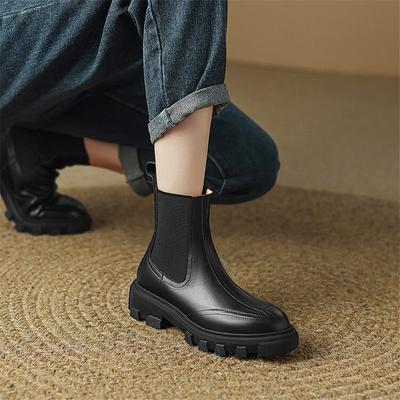 Новые осенне-зимние женские ботинки, ботинки «челси», женская обувь с круглым носком, женская обувь на массивном каблуке, ботильоны на платформе и каблуке