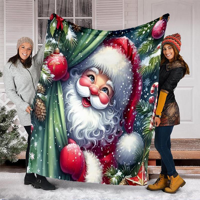 Christmas Santa Claus Theme Printed Blanket - Perfect for Couch, Bed, Travel & Outdoor Use | Machine Washable, Cozy & Durable.