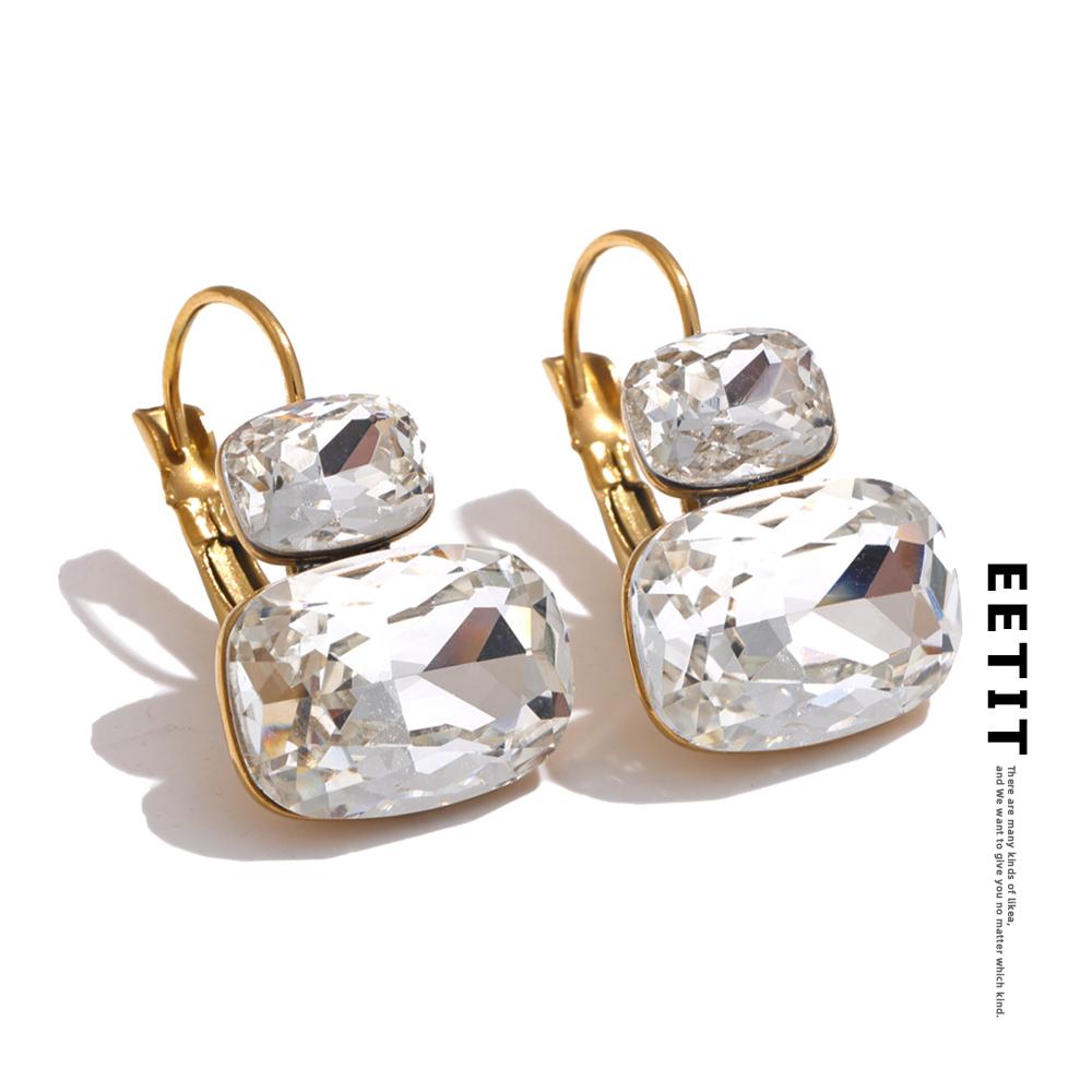 Eetit Fashion Crystal Candy Stud Earrings French Hoops Trendy White Green Pink Y2K Summer Jewelry for Women 18k PVD Plated
