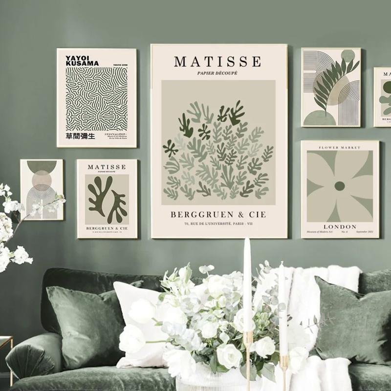 Matisse Green Leaf Coral Geometry Flower Market Posters And Prints Wall Art Canvas Painting For Living Room Decorative Pictures