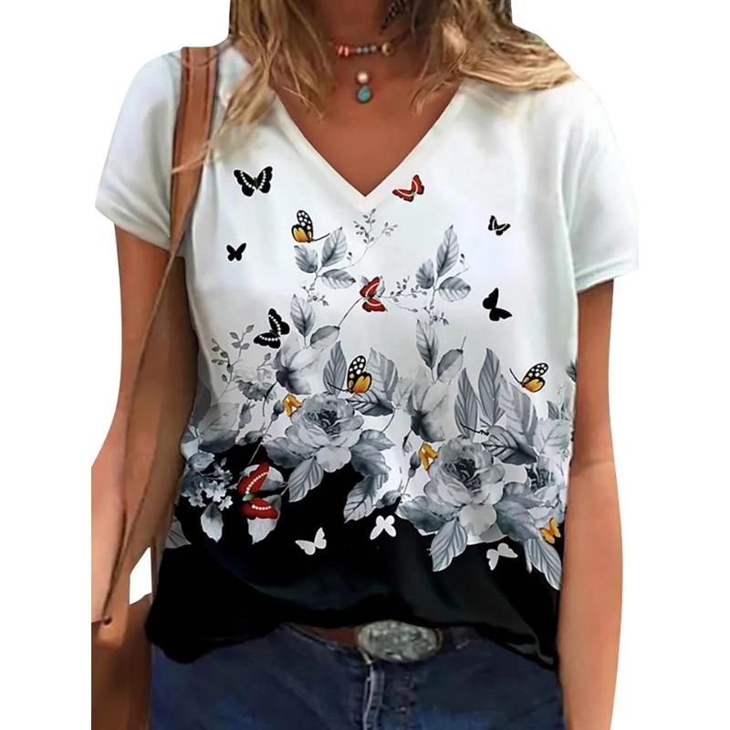 Summer Butterfly Dragonfly 3dV Neck Printed New Women's Top T-shirt