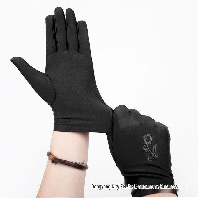 Женские весенне-летние вышитые солнцезащитные перчатки - Высокоэластичные перчатки для езды и вождения