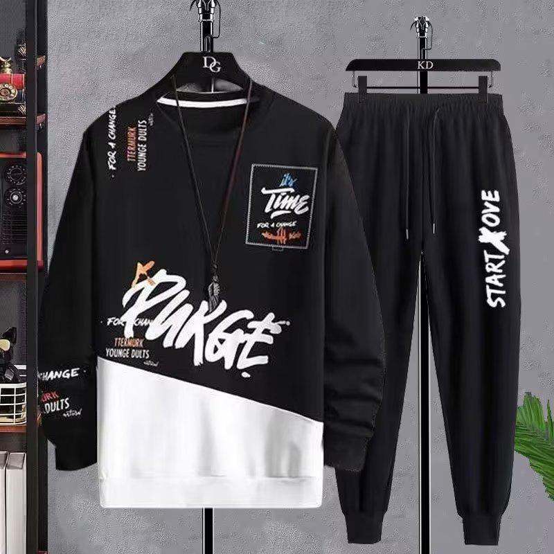 Мужской осенний повседневный спортивный костюм в корейском стиле – модный комплект из двух предметов для подростков и студентов