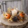 Thanksgiving Artificial Wreath Candle Ring Maple Leaf Pumpkin Pinecone Candle Holder Garland Harvest Festival Table Centerpiece Decoration