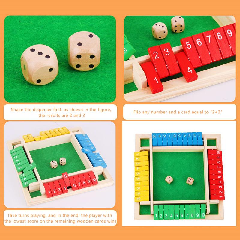 Четырехсторонний набор настольной игры Shut The Box с 10 цифрами, кубики, для вечеринки, клуба, питьевые игры для 4 игроков, числовая игра для вечеринки, настольные игры