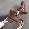 The First Layer of Cowhide Martin Boots for Women In the Autumn and Winter of 2025, the New Lace-up Thick-soled Retro Heightening Leather Short Boot