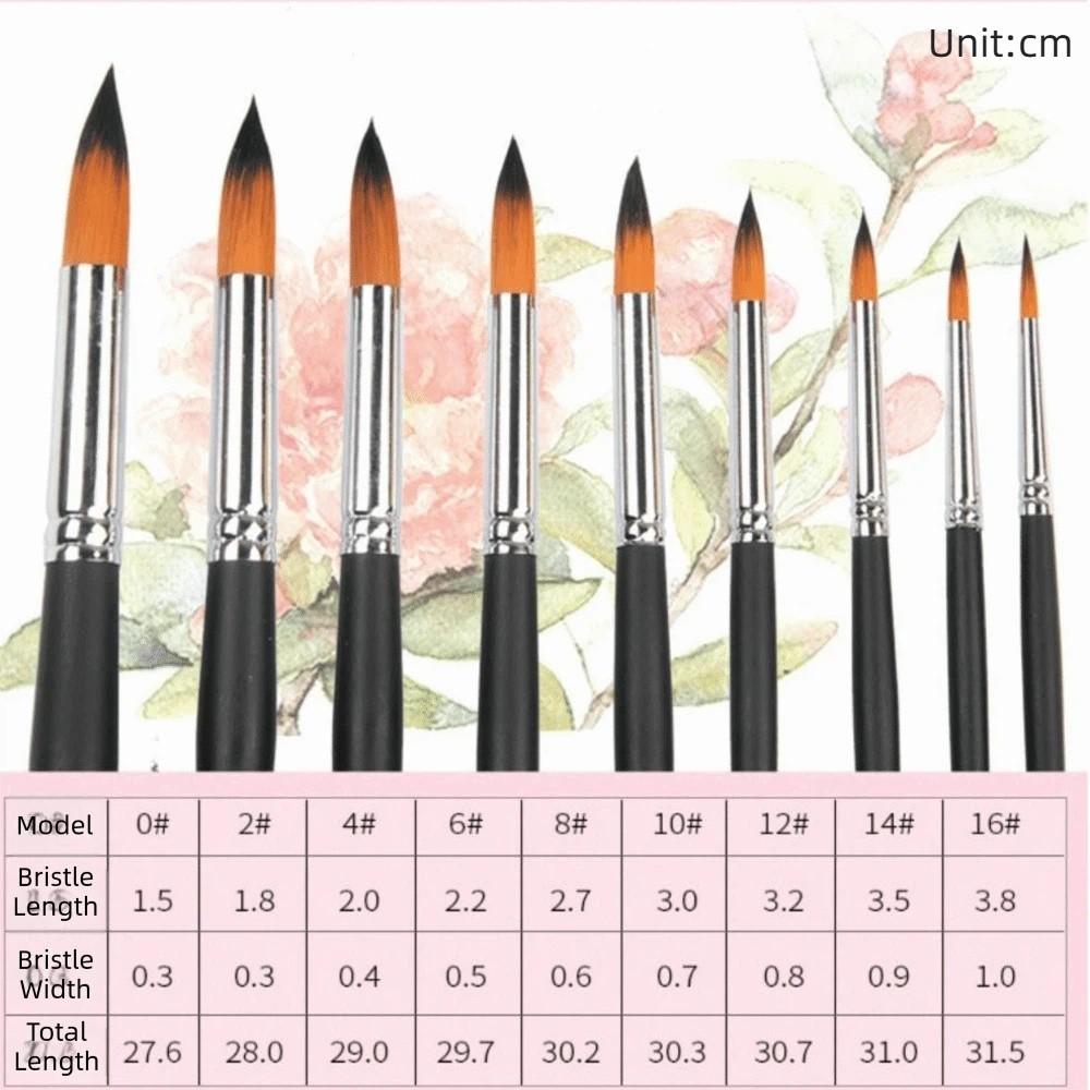 9PCS Nylon Hair Paint Brushes Set Pointed Tip Gouache Brush Art Brushes Watercolor Coloring Work