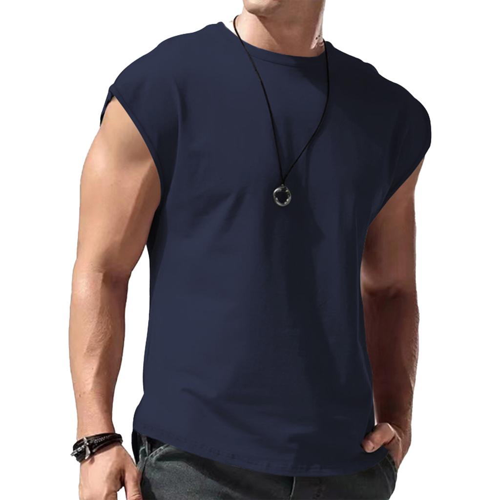 Мужская модная однотонная футболка без рукавов, повседневный жилет с круглым вырезом, топы, спортивные майки для бега, бега