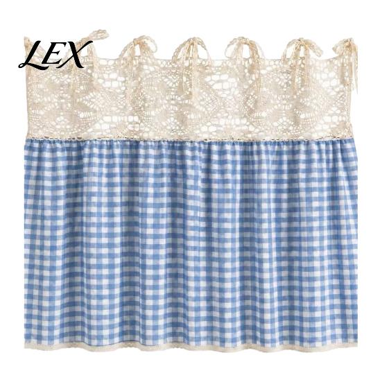 Decorative Fabric Oven Handle Wrap Farmhouse Stove Skirt, Plaid Crochet Lace Curtain, Hollow Kitchen Ornament Skirt Curtain with Ties for Cottage