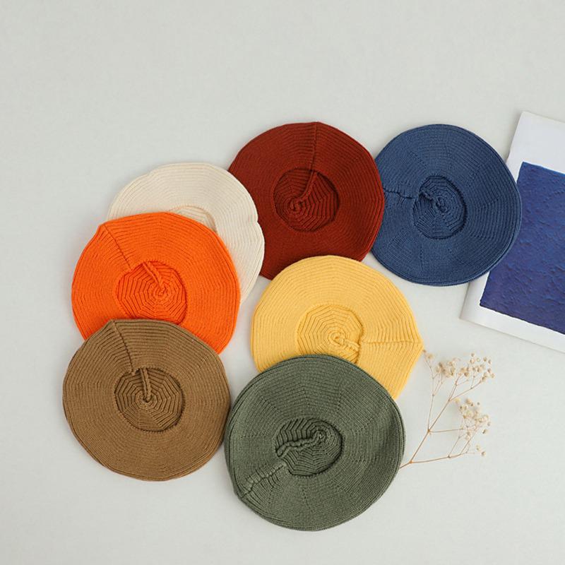 Милый детский берет, универсальная однотонная шерстяная шапка для новорожденных, шапка художника, теплая шапка с тыквой для маленьких мальчиков и девочек, повседневный чепчик