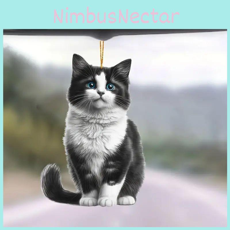 Очаровательный 2D акриловый кулон в виде черного кота для автомобиля для любителей питомцев, декор для зеркала заднего вида