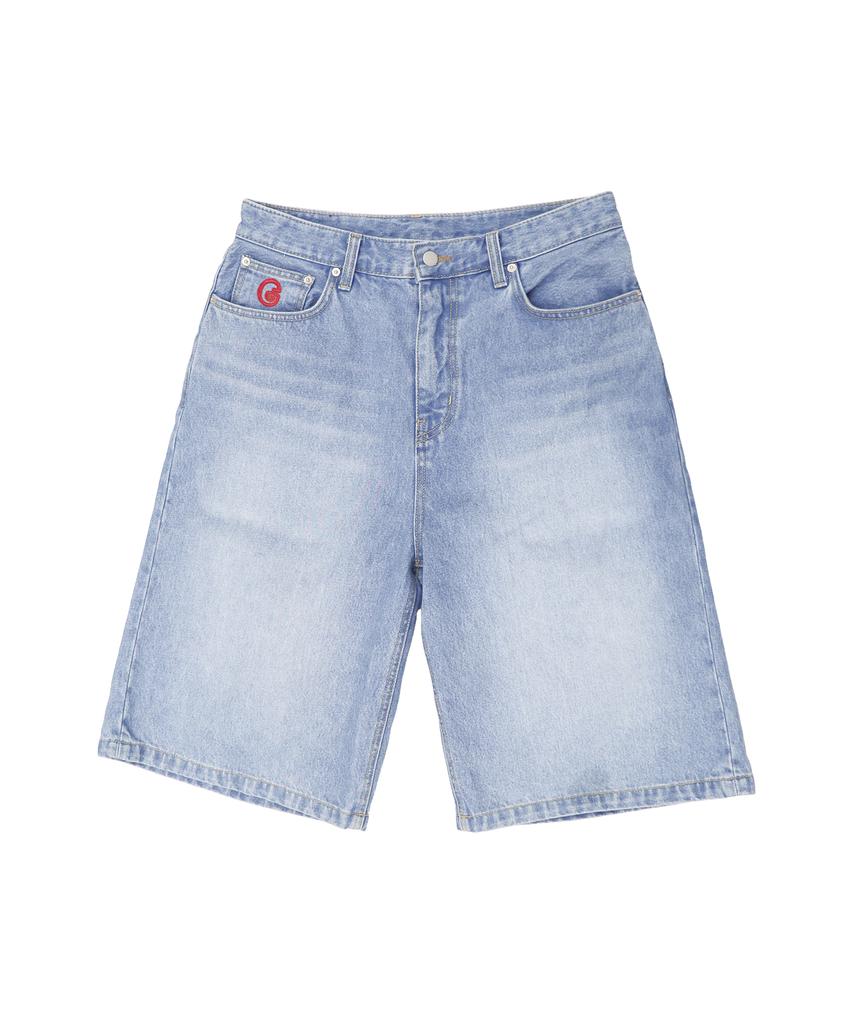 1011 GALLERY G Logo Denim Shorts - Light Blue