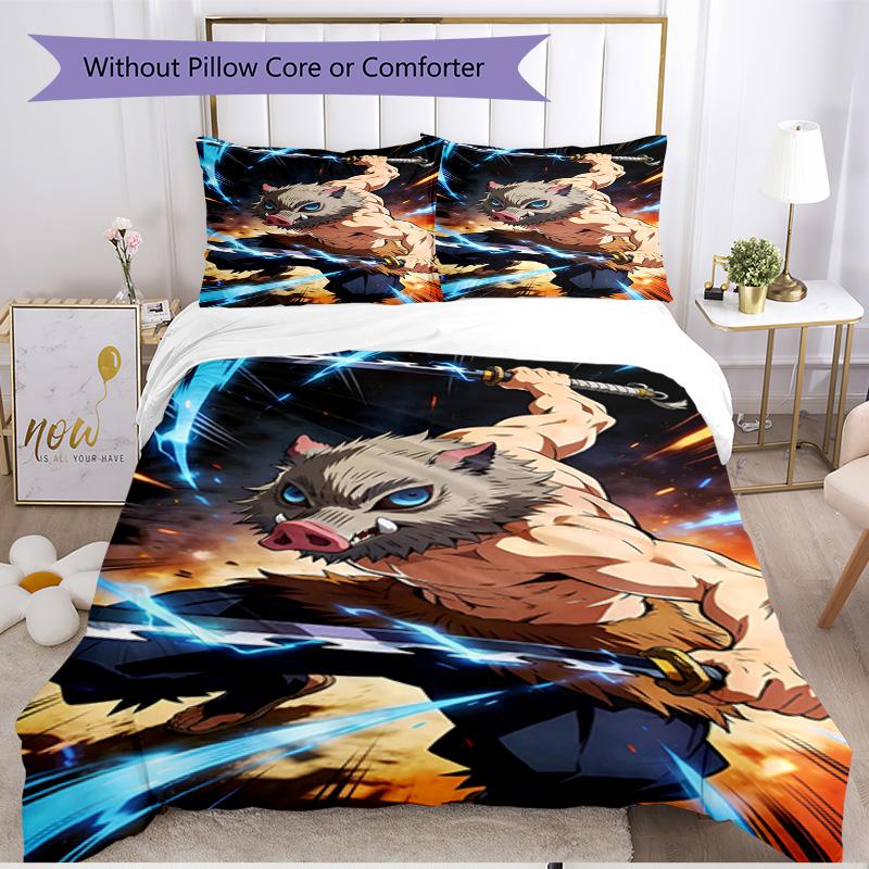 3pcs Duvet Cover Set (1*Duvet Cover + 2*Pillowcase, Without Core), Demon Slayer Print Soft All‑Season Bedding Set, Home Bedroom Decor Gift