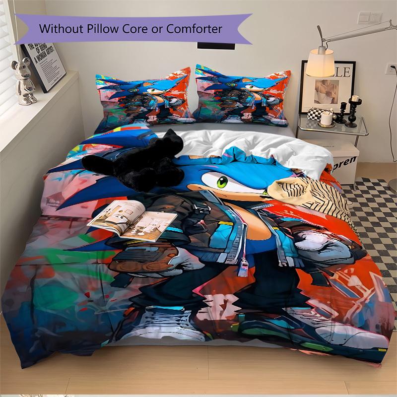 3pcs bedding set Sonic Urban Includes 1 Comforter + 2 Pillowcases, Without Pillow Inserts, Soft Comfortable, Lightweight Breathable, Printed