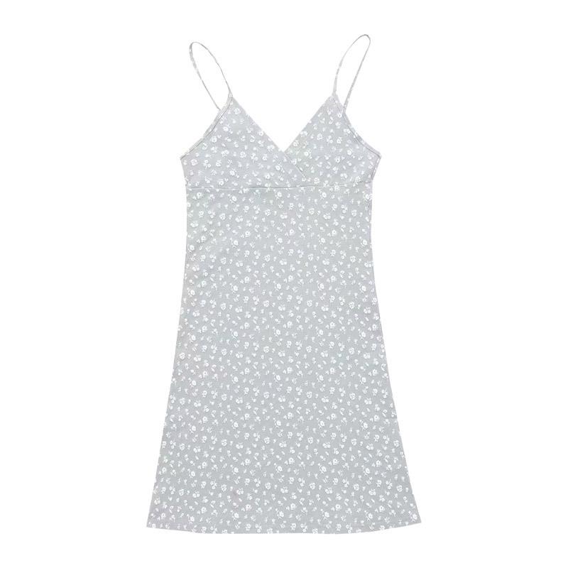 Женское платье на подтяжках в европейском и американском стиле с V-образным вырезом и цветочным принтом 2024 года